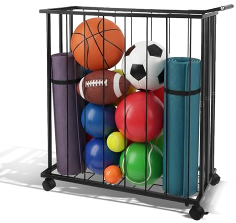 Ball Aufbewahrung Kinderzimmer, Ballständer mit Rollen, Ballaufbewahrungsbehälter, Display Halter Für Fußball Basketball, Aufbewahrung Bälle Outdoor Indoor, Platz Sparen Plüschtier Spielzeugtruhe