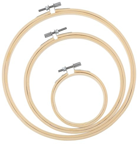 Lot de 3 cadres à broder, ronds, réglables, en bois, pour le bricolage, le point de croix, la broderie, la couture artisanale (8/15/20 cm)