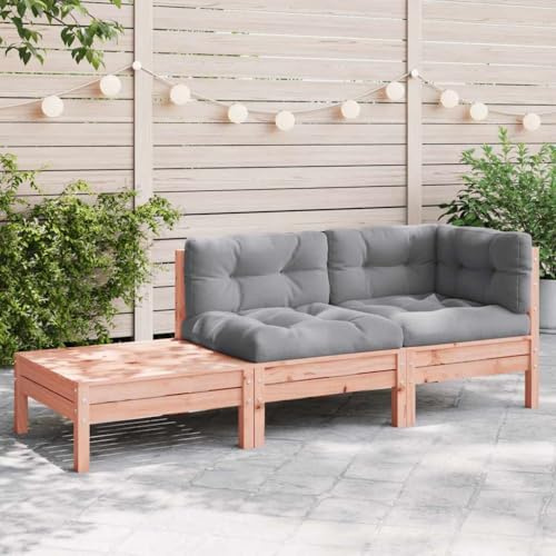 Holamys Gartensofa mit Kissen und Fußhocker, Massivholz Douglasie, 2-Sitzer Chaiselongue, Grau, Modular für Terrasse, Balkon, 189x63x62,5 cm