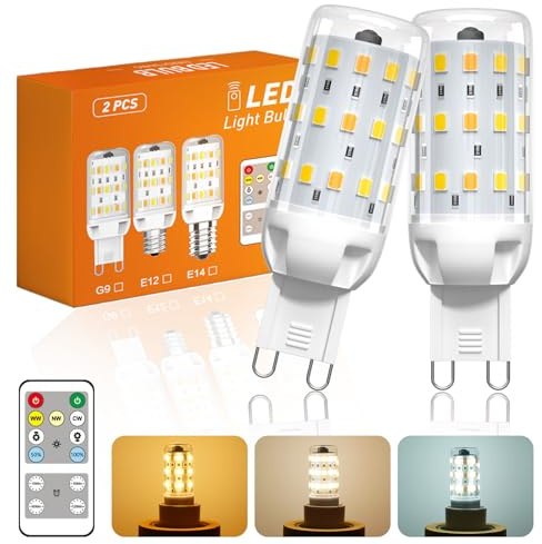 G9 LED Dimmbar Lampe mit Fernbedienung, 4W G9 LED Warmweiß Dimmbar, 300LM, Farbwechsel 3000K Warmweiß/4000K Neutralweiß/6000K Kaltweiß, g9 Mais Glühbirne für Wohnzimmer, Schlafzimmer, 2 Stück