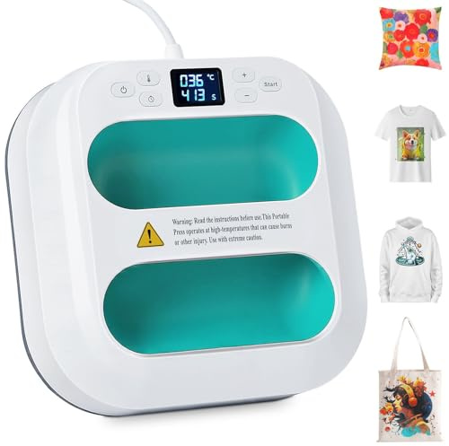 ISOISL Transferpresse Plotter 22,5 cm x 22,5 cm, Heizpresse Tragbare Con Zeitmesser, Schnelles Aufheizen, Intelligente Temperaturregelung, DIY Buigelpresse für T-Shirt/Taschen/Kissen/Plotter, Grün