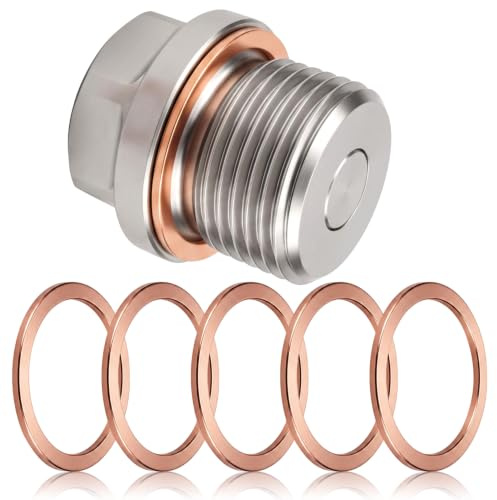 DIPZO Tapón de Drenaje de Aceite magnético M20X1.5, Perno de Acero Inoxidable, 5 Arandelas de Cobre, para Coches, Motocicletas, embarcaciones
