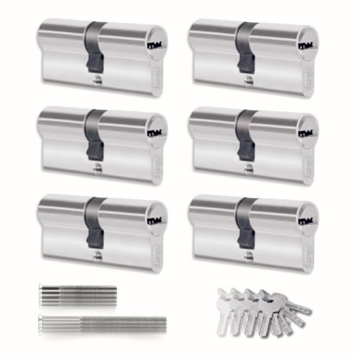 Lot de 6 Cylindres de Serrure 45/45 mm, Cylindres à Double Entrée, Vis et Clés Incluses, Installation Facile, Serrure pour Portes et Garages, Anti-Perçage, Clé Unique, Longueur 90 mm