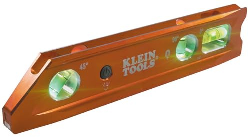 Klein Tools 935RBLT Level, Lighted Torpedo Level with Magnet, 3 Vials and V-Groove, Water and Impact Resistant, Great for Conduit Bending High-Visibility Orange