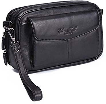 Hebetag Leather Clutch Purse Long Wallet for Men Cell Phone Organizer Holder Wrist Bag Day Pack Business Handbag