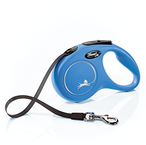 FLEXI New Classic Tape Retractable Dog Leash for Small Dogs Upto 33 lbs. – 16 ft., Blue | Tangle Free Pet Walking Leash with One-Handed Brake, Pause, Lock|German Quality Product