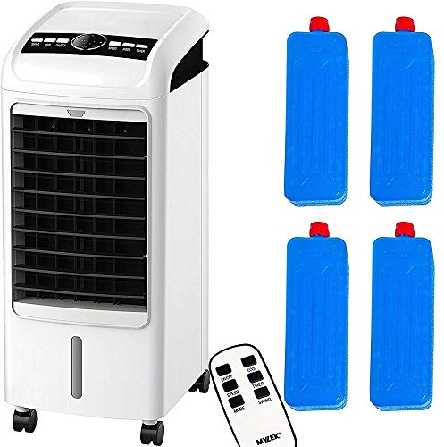 MYLEK Air Cooler Portable Evaporative 4L Water Oscillating Fan Humidifier 75W For Cooling Bedrooms, Home, Office with Remote Control And 4 Ice Packs