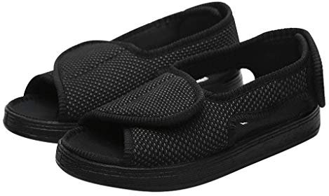 Chaussures Pour Femmes,Hommes Diabétiques en Tissu Eté Scratch Réglable Orthopédique Viscoélastique pour Oedème Gonflé/Pied Large Orteil Ouvert Elargissement Noir-41