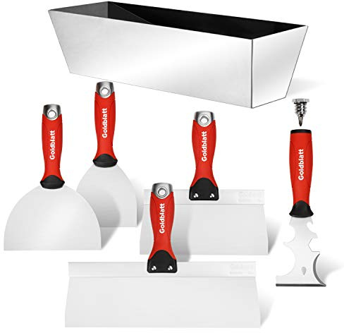 Goldblatt Drywall Hand Tool Kit - 14 in 1, 6 Pieces Stainless Steel Joint Knife, Taping Knives, Paniter Scraper, Mud Pan