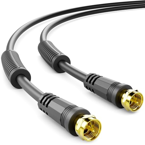 deleyCON 2m SAT TV Cavo Antenna Cavo Coassiale HDTV Quad Shield DVB-S DVB-S2 Radio DAB Guaina Current Filter Ferrite Core - Nero