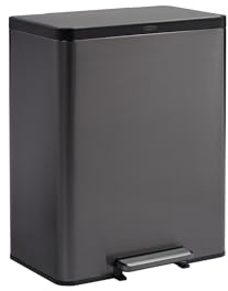 Rubbermaid Elite Stainless Steel Metal Dual Stream Step-On Trash Can for Waste and Recycling 15.9 Gallon Charcoal Trash and Recycle Bin Combo for Home/Kitchen/Garage/Apartment/Office