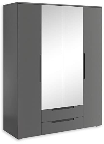 Spice - Elegante Armario ropero con Mucho Espacio de Almacenamiento y Puerta con Espejo, Armario versátil con Puertas batientes en Grafito Mate, 160 x 208 x 57 cm (Ancho x Alto x Profundo)