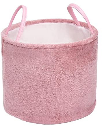 OHS Teddy Fleece Storage Blanket Basket Laundry Wash Bathroom Toy Hamper with Handles Home Stair Decor Tidy Picnic Organiser Clothes Foldable - Blush Pink
