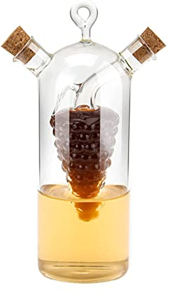 WINAKUI 2 in 1 Olive Oil Vinegar Dispenser Cruet, Clear Glass Vinegar and Oil Bottles, Double Pourer Spout Oil Dispenser Bottle for Kitchen Cooking Container