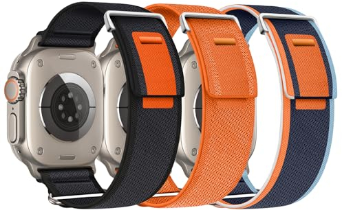 AidorMax Correa de Loop - 3 Piezas Compatible con Correas Apple Watch 49mm 45mm 44mm 42mm, Pulseras de Repuesto Deportiva de Nailon para Ultra/SE/9/8/7/6/5/4/3 (Negro/negro+Azul marino+Naranja)