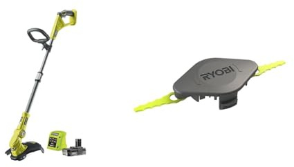 Ryobi- Coupe-Bordures/Dresse-Bordures 18V One+ - 25/30 cm (1 x 2 Ah) - RLT183220S & Tête Double Lames Dentelées (+10 Lames) pour Coupe-Bordures, Dresse-Bordures - Spéciale Herbes Hautes/Épaisses