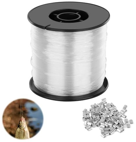 0.8MM Nylonfaden Transparent Reißfest Durchsichtige Schnur,200M Nylonschnur mit 120PCS Aluminium Crimphülsen,Angelschnur Starker Nylonschnur,Unsichtbarer Starker Anglerschnurr für Angel Basteln Schmu