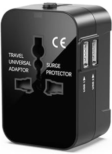 Adaptador de Viaje Universal con 2 Puertos USB, Ideal para Cargar Varios Dispositivos en Cualquier Parte del Mundo viajan con frecuencia.