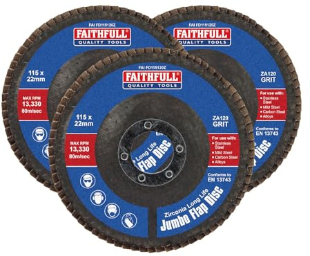 Faithfull 3 Stück FAIFD11512Z3 Fächerscheiben Zirkonia 115 mm Körnung 120 Schleifscheiben Schleifscheiben zum Schleifen von Metall, Holz, Kunststoff