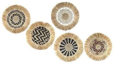 SUBLXPoten Wandkorb Dekor Set Stroh Rattan Wand Dekor rund Rattan Korb Wand Dekoration Rattan Handwerk Wandbehang Rahmen handgewebt hängen FüR Wanddekoration Wohnzimmer