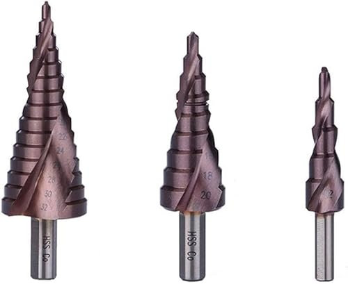 Broca escalonada, juego de brocas escalonadas de carburo y cobalto, 4-12/4-20/4-32 mm, herramienta eléctrica for brocas de corte de vástago triangular de cono de metal (8000437)(8000437)