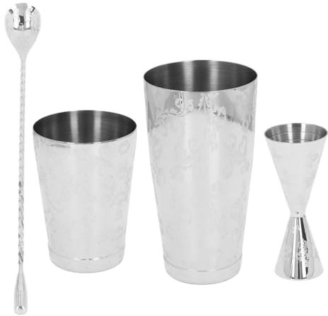 Cocktail Shaker Set i rostfritt stål med vintagetryck och sil – komplett Bartending Kit för mixologientusiaster och proffs i hemmabar