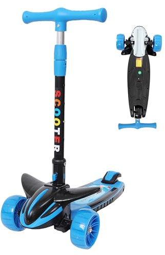 Habib Kinderroller 3 Rad – LED Leuchträder, klappbar, 4-Fach Höhenverstellbar, Tretroller für Jungen & Mädchen 3-8 Jahre (4 Farben)