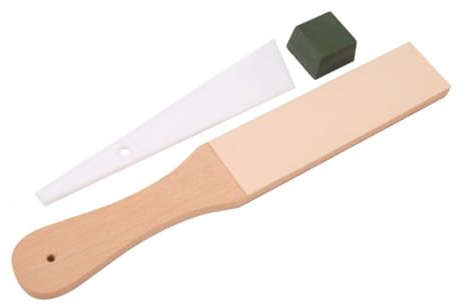 HOMSFOU Holzgriff Schärfbrett Set Doppelseitiges Polierboard für Rasiermesser und Schneidwerkzeuge Polierpaste für Präzise Schärfung und Einfache Handhabung