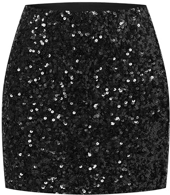 Formeet17 Women's Glitter Sequin Skirts Stretch Night Out Party Club Skirts (XX-Large, Black)