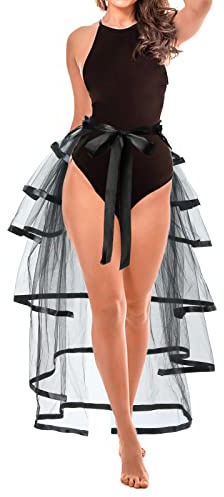 Jupe en Tulle pour Femmes Jupon à Lacets Steampunk Jupon Bouffant en Dentelle Costume Burlesque Gothique Jupes à Plumes Accessoires de Jeu de Rôle Costume d'halloween et de Carnaval