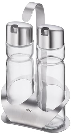 cilio Menage Osteria, set da 2 pezzi, elegante dispenser per aceto e olio, in acciaio inox e vetro, design pratico per la casa e la gastronomia