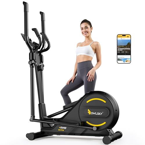 OWLSKY Elliptical Exercise Machine with APP, Elliptical Machine for Home with Hyper-Quiet Magnetic Driving System, 16 Resistance Levels,LCD Monitor,300LBS