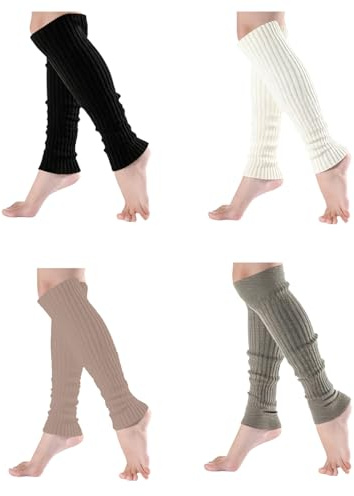 Vrexziy Leg Warmers for Women, 4 Pairs Crochet Winter Knee Warmers | Leg Warmers Ribbed Knit Legwarmers Fashion Warm Long Boot Socks Suitable for Ballet Party Yoga Dance Skating