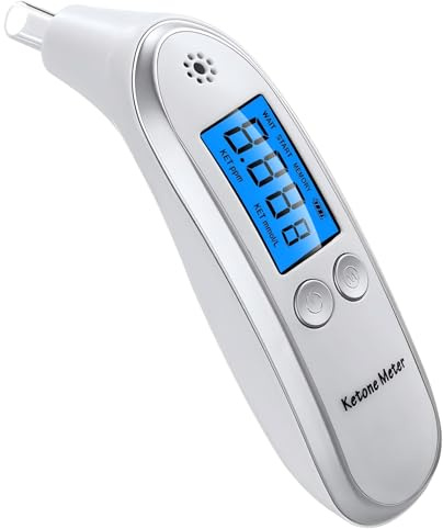 Ketone andningsmätare med munstycke, icke-invasiv ketos andningstestare utan blod eller urin, säker andningsmätning för tillförlitlig kontroll av ketonivån, perfekt för ketodiet, fastande, låg