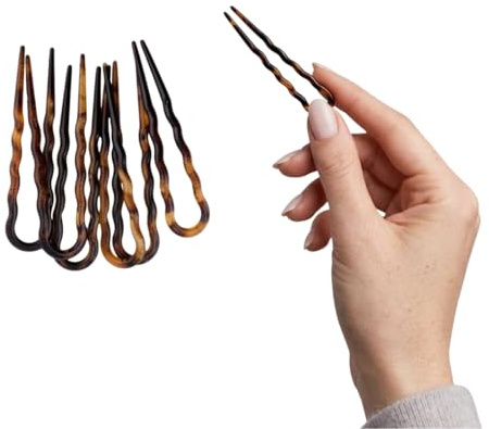 Righe e Pois 6 Forcine Per Capelli CM 07 Marrone Tartarugato - PEZZI 6 - Fermacapelli MADE IN ITALY, 6 Forcelle Capelli Classiche e Ondulate in Acetato di Cellulosa - set da 6
