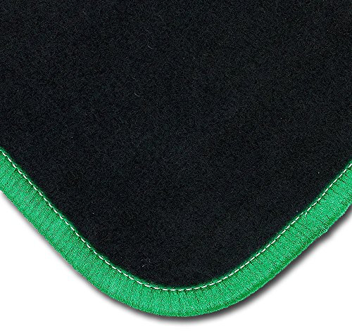 Bär-AfC Auto Fußmatten Classic passend für Mitsubishi Lancer CYO ab 2007, Autoteppiche Nadelvlies Schwarz, Rand Kettelung Grün, Set 4-teilig, MI02384