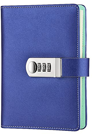 NectaRoy Lock Journal Lockable Refillable Diary, PU Leather Cover Writing Notebook Planner Organizer with Combination Lock, Travel Journal with Lock, Notepad with Pen Holder, Size 185x135mm