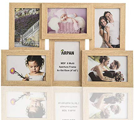 ARPAN Collage Multiple Picture Frames for 6 Photos in 4 x 6 Inches Wooden, MDF Wall Mounting Frame (Natural)