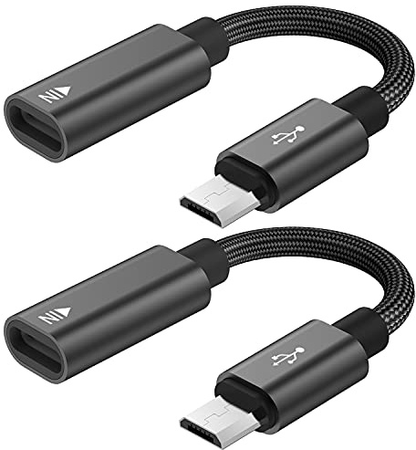 USB C to Micro USB Adapter, KUXIYAN (2 Pack) Type C Female to Micro USB Male Charger Connector Support Charge & Sync Compatible with Samsung Galaxy S7 Edge S6, LG Nexus 5 4 and Micro USB Devices-Black
