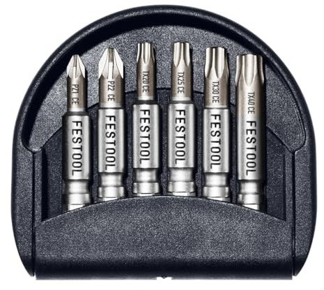 Festool Bit-Set CENTRO 205087 – TX & PZ Bits, 50 mm, 6-teilig | Chrombeschichtung, TX 20/25/30/40 & PZ 1/2, kompakte Bit-Box – ideal für Möbel- & Küchenmontage