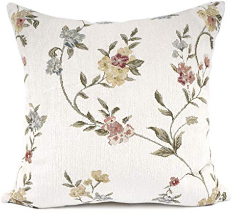 YOUR SMILE Embroidery Jacquard White Floral Leaf Pattern Square Decorative Throw Pillow Case Cushion Cover,18x18 inch