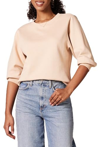 Amazon Essentials dam fransk frotté fleece ärm detalj rund hals tröja, beige, medium