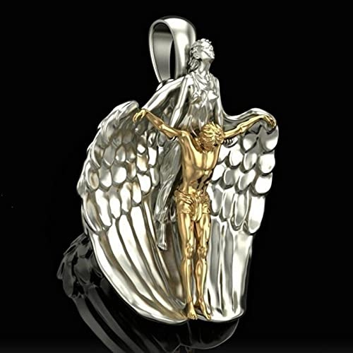 HCMA Pendentif Exquis Deux Tons jésus et Ailes d'ange pour Hommes Femmes Couple Pendentif Punk Bijoux de Mode Cadeau