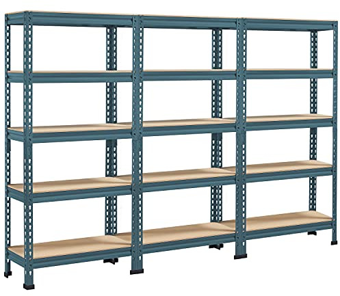 Yaheetech 5 Böden Eckregale, Lagerregale Metall, Schwerlastregale 2250 KG belastbar, Kellerregal, Steckregal, Regalsystem, 210 x 30 x 150 cm Blau
