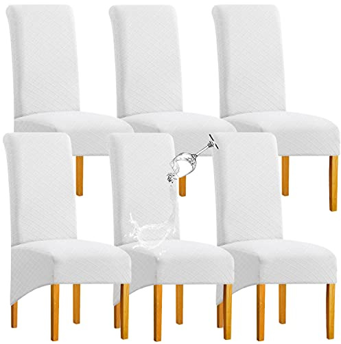 SHENGYIJING 1/2/4/6 PCS Diamond Lattice FStretch wasserdichte XL Stuhlhussen für Esszimmer, Spandex Large Dining Chair Husses High Back Jacquard Dining Chair Covers (Weiß,Set of 6)