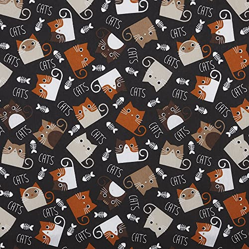 Kt KILOtela - Tessuto Canvas Stampato, Rivestire, Foderare, Divani, Tavolo, Sedia, Letto, Tende, Cuscini, Borse, 300 cm Lunghezza x 280 cm Altezza, Gatti, Nero, Arancione - 3 Metro