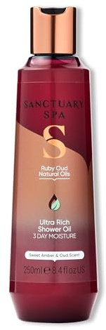Sanctuary Spa Ruby Oud Shower Oil for Dry Skin, No Mineral Oil, Cruelty Free and Vegan, 250 ml, Pack of 1