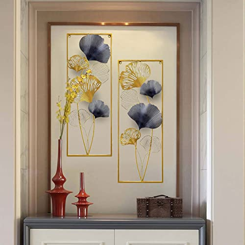 SanBouSi 2er-Set Metall 3D Ginkgo Wanddeko Golden Ginkgo Biloba Wandbehang Skulpturen Wanddekoration Wohnzimmer Dekoration