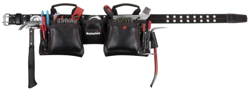 Hultafors Work Gear HT5472 Carpenter's Heavy-Duty Leather Work Apron, Durable Leather Tool Belt, Double-Gusset Front Pockets, Steel Hammer Loop, Swinging Hammer Holder, 13 Pockets