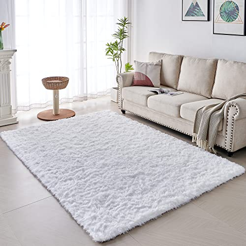 VOFUSHON Alfombra Salón 160 X 230 CM Blanco Tapete Pelo Largo Carpet Lavable Antideslizante para Habitación